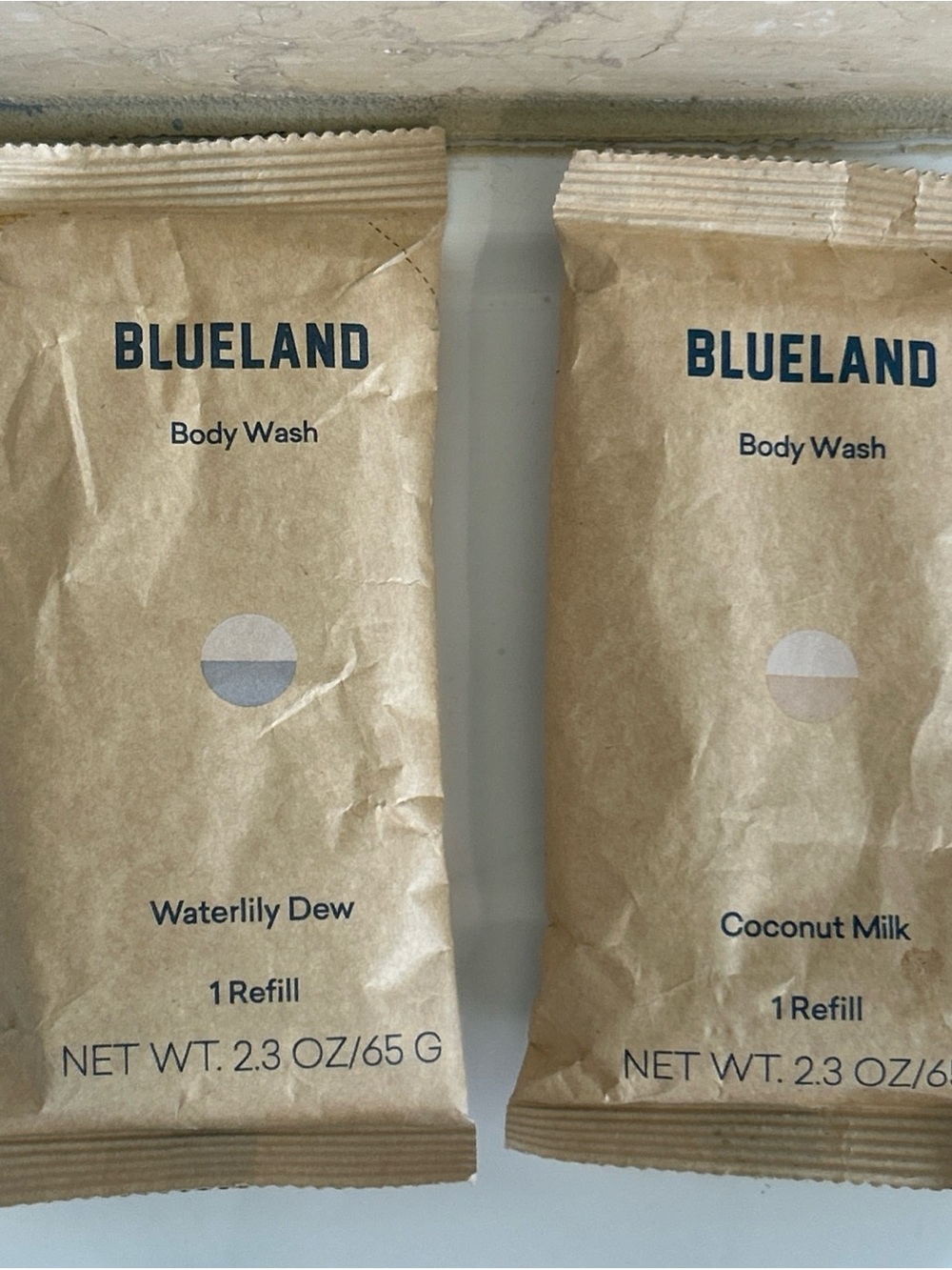 BLUELAND RETIRED BODY WASH Refill 2-Pack Variety WATERLILY DEW & COCONUT MILK